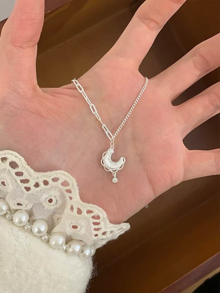 S925 sterling silver lace Moon necklace details Picture