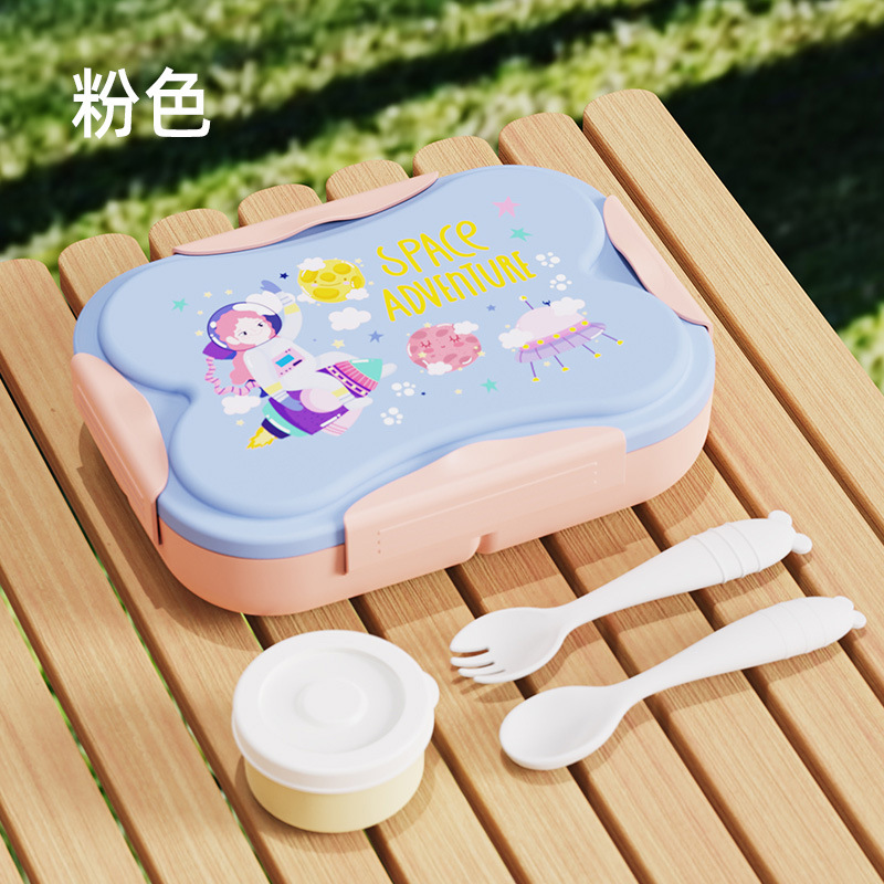 Food-grade PP cartoon children's lunch box, detachable and easy to clean, with tableware and soup bowls, portable compartments for primary school students Application Scenario