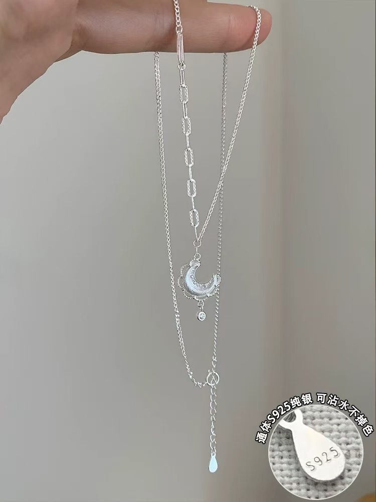 S925 sterling silver lace Moon necklace