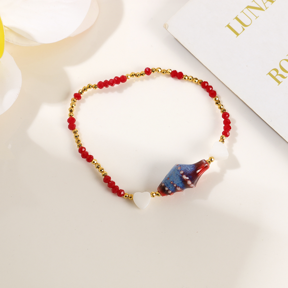 Pulsera concha de cerámica pulsera elástica pequeña chica mar accesorios pulsera mujeres color cristal mano cadena pic 7