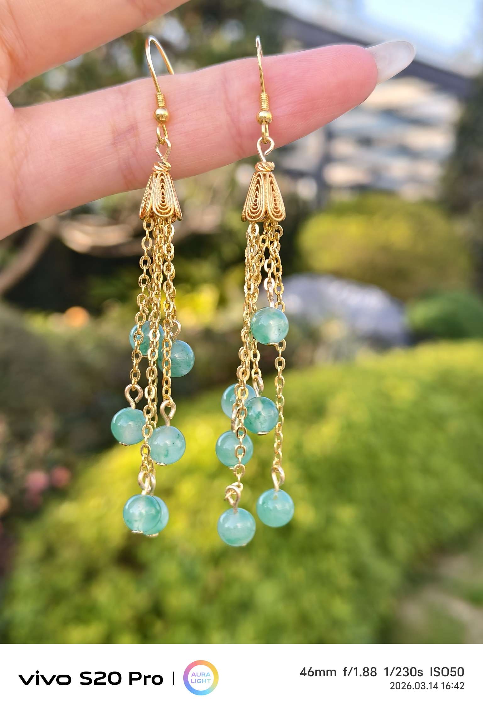African jade earrings, long and elegant women's accessories, stud earrings, long and elegant women's exotic charm Item Picture