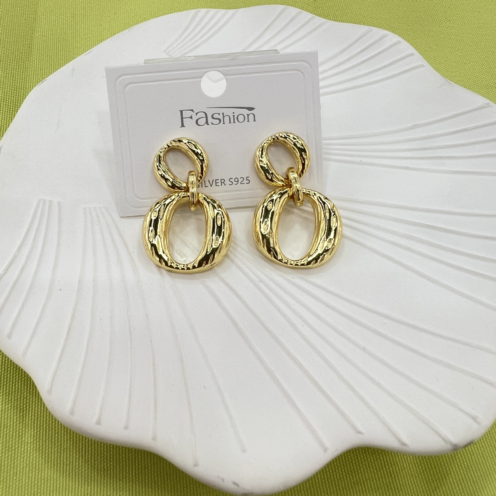 925 silver needle French irregular double ring earrings, simple smooth stud earrings, cold and elegant style earrings for women Specification image
