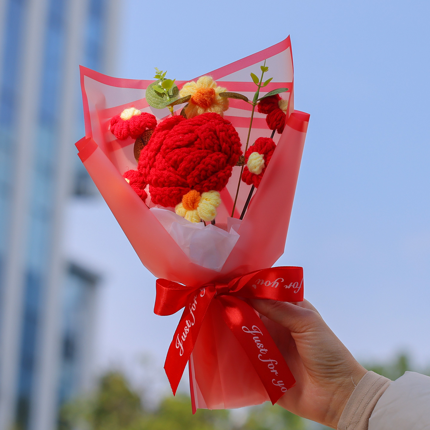 手工编织针织毛线手捧花束 创意礼品 教师节情人节母亲节52生日礼物节日送礼 伴手礼 家居装饰批发 外贸跨境热销 厂家直销