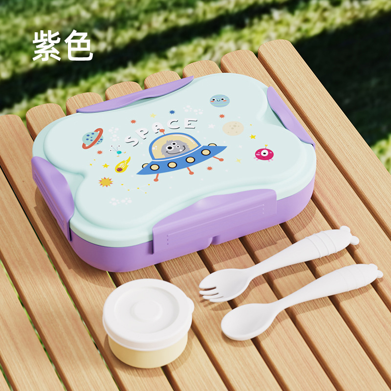 Food-grade PP cartoon children's lunch box, detachable and easy to clean, with tableware and soup bowls, portable compartments for primary school students Specification drawing