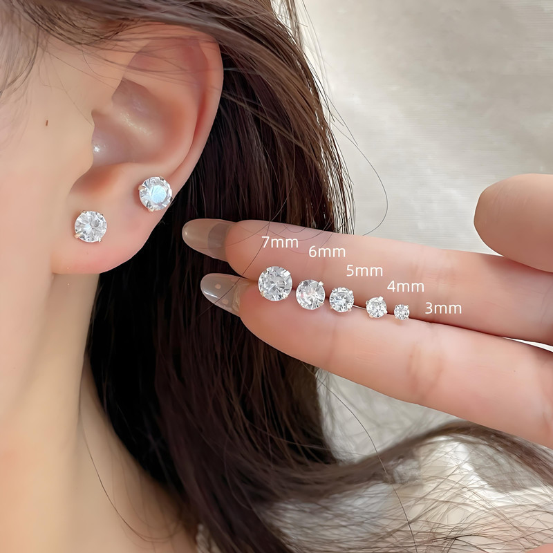 S925 sterling silver four-pronged zircon ear studs