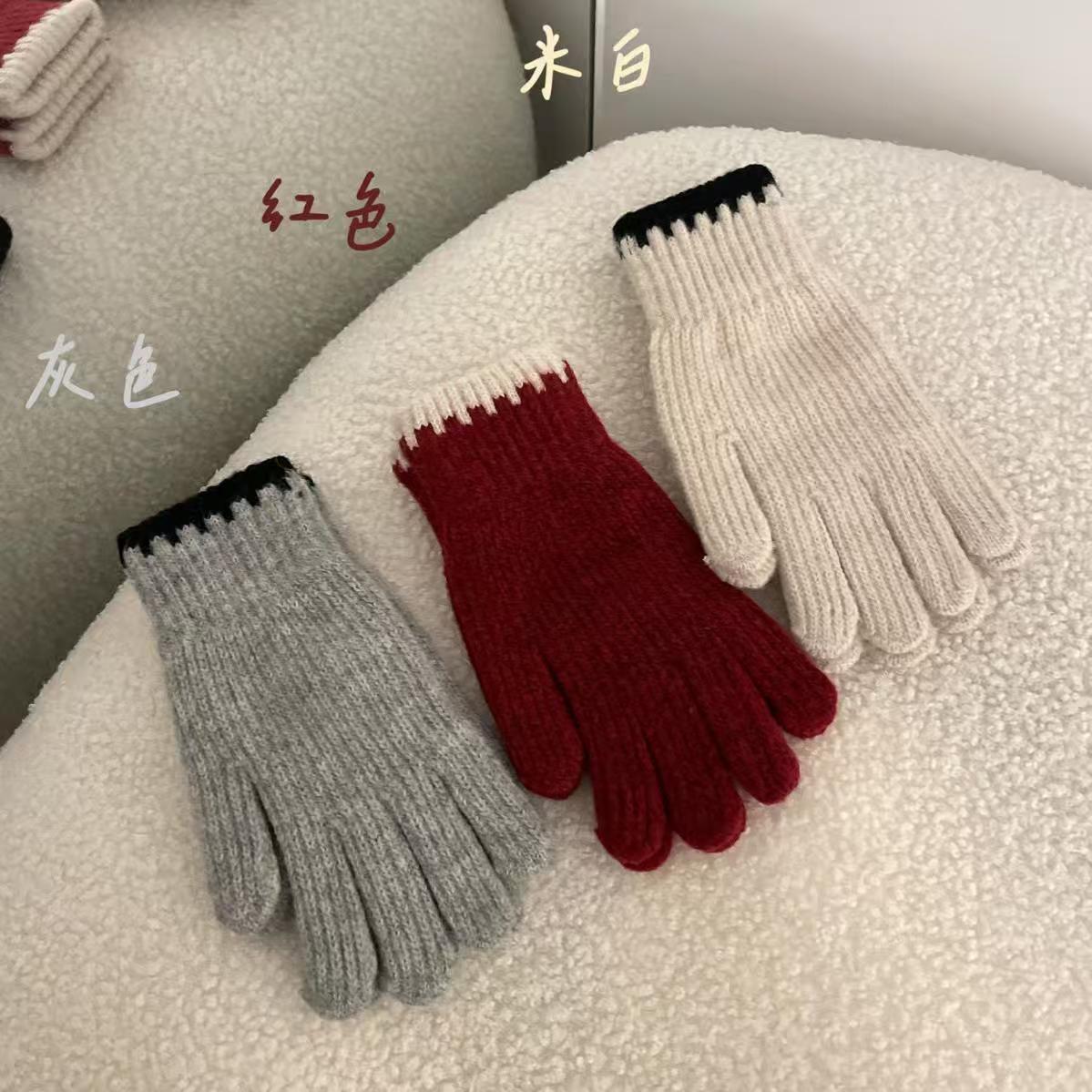 漏2指可触屏针织手套ins简约百搭户外骑行保暖撞色分指手套女冬详情6