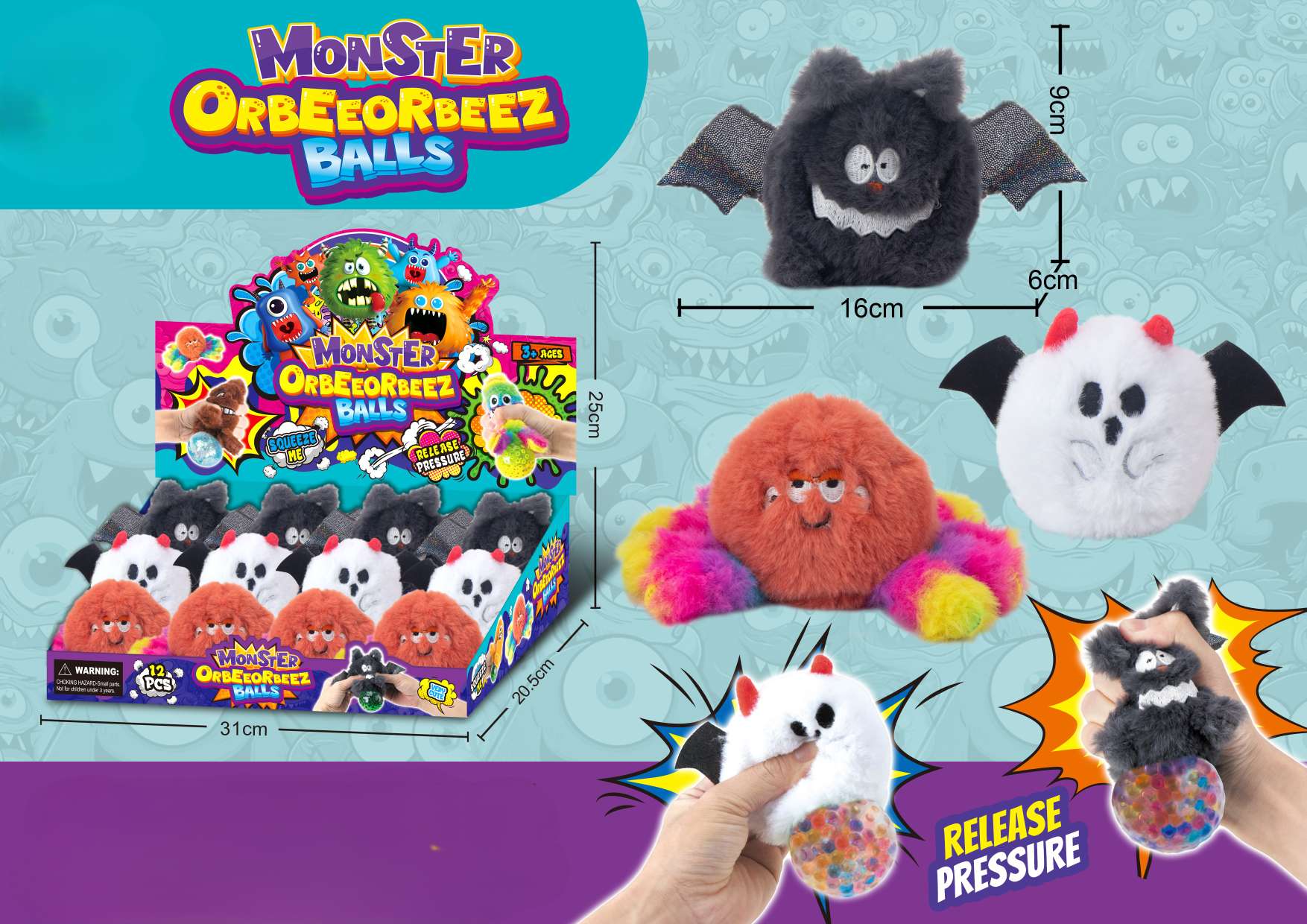 New best-selling Halloween plush stress-relieving ball toys, squeeze popping beads, bat ghost, spider mixed and molded children's toys