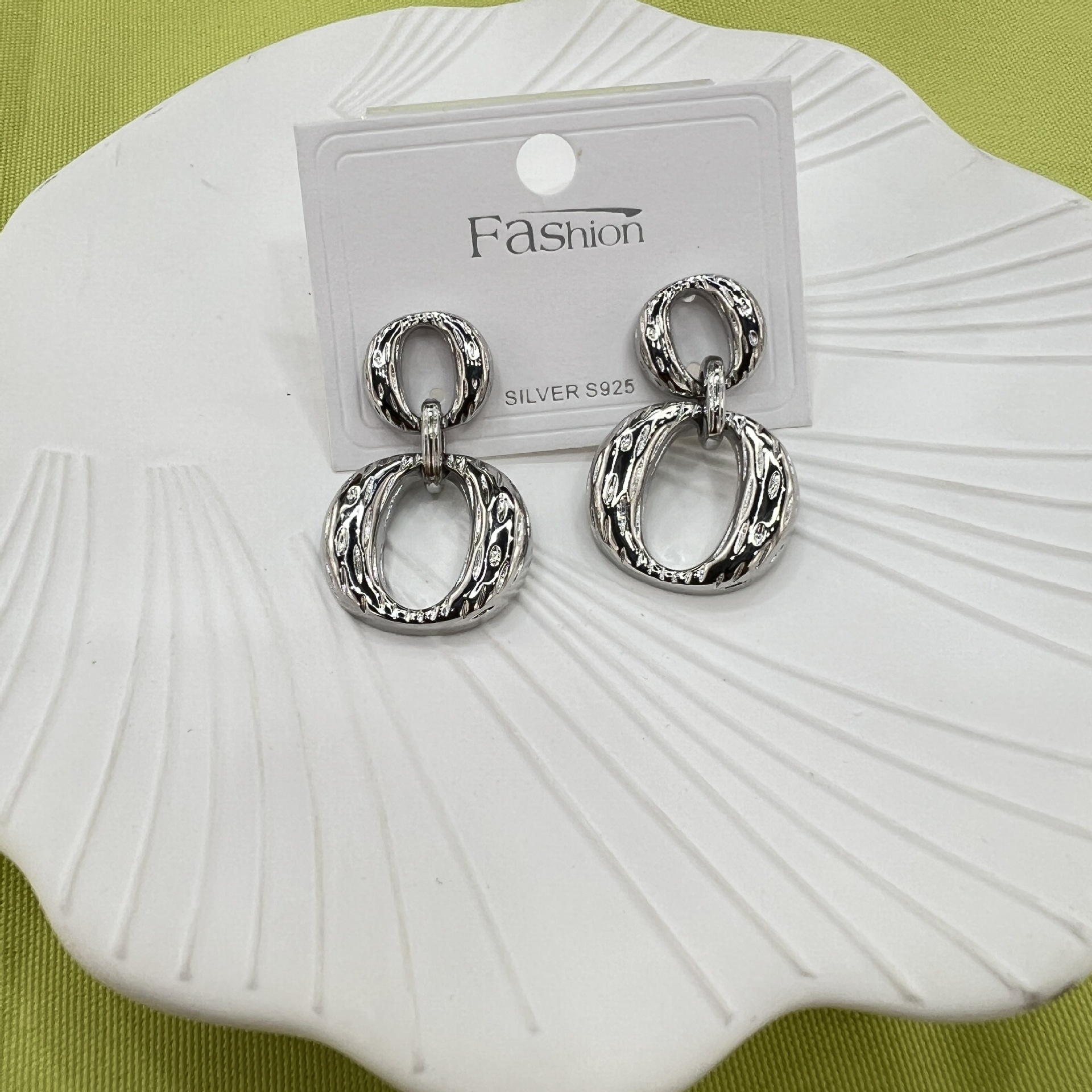 925 silver needle French irregular double ring earrings, simple smooth stud earrings, cold and elegant style earrings for women details Picture