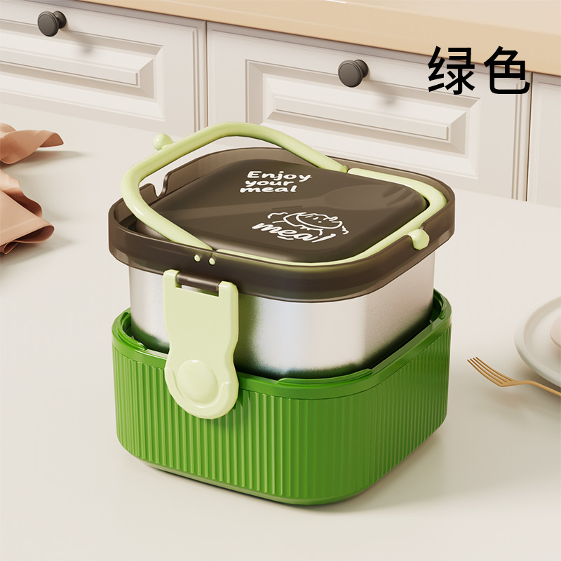 Double-layer hand-held stainless steel lunch box, sealed and leak-proof, portable compartments for students and office workers details Picture