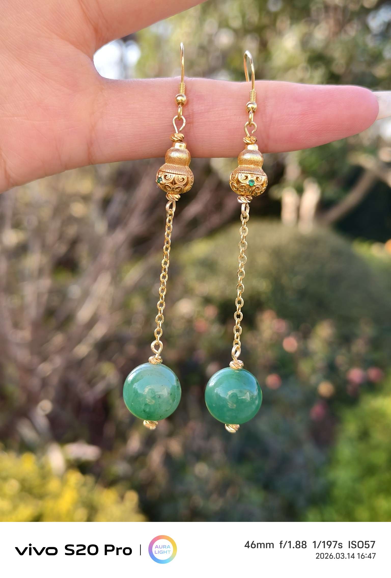 African jade earrings, long and elegant women's accessories, stud earrings, long and elegant women's exotic charm detail image 11