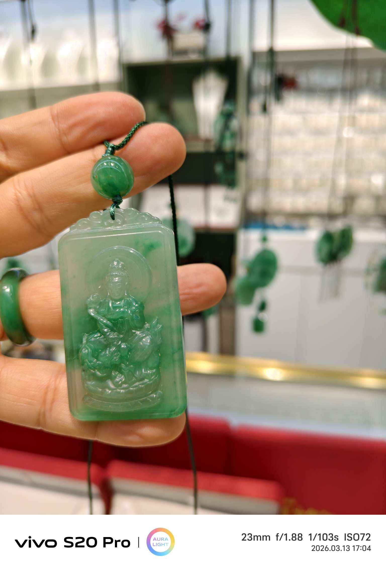 The jade pendant of Guanyin in the misty Rain, African jadeite pendant and necklace, is made of natural jade Specification image