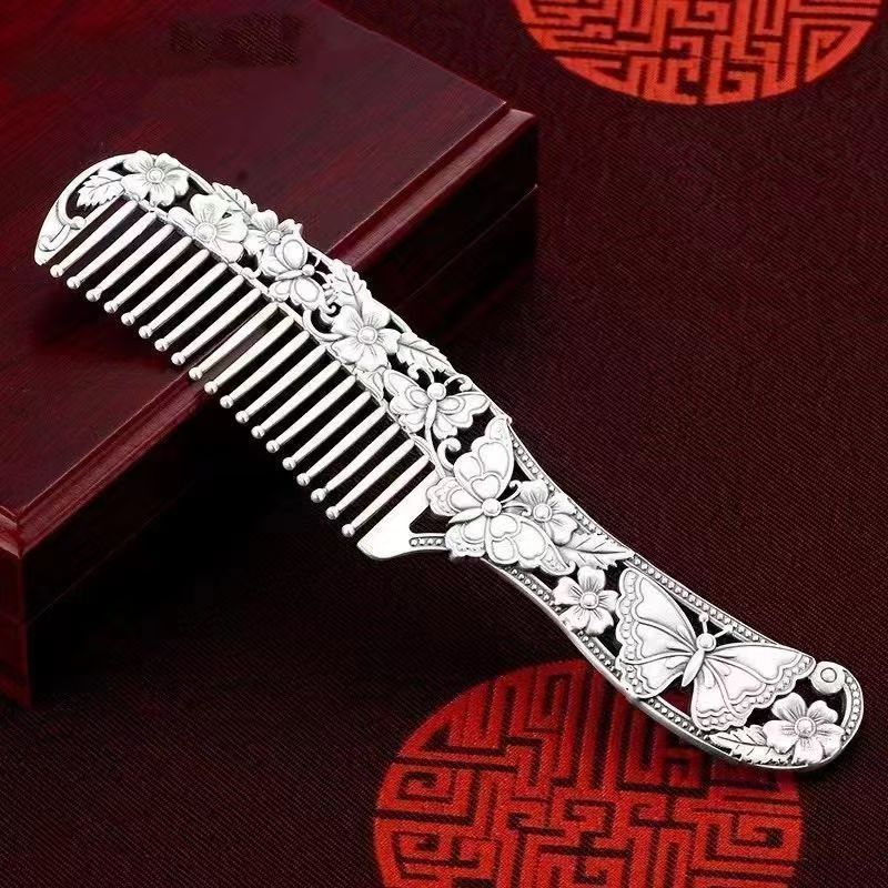 National trend silver carved comb, acrylic children's hair clip, hair accessory and headwear details Picture