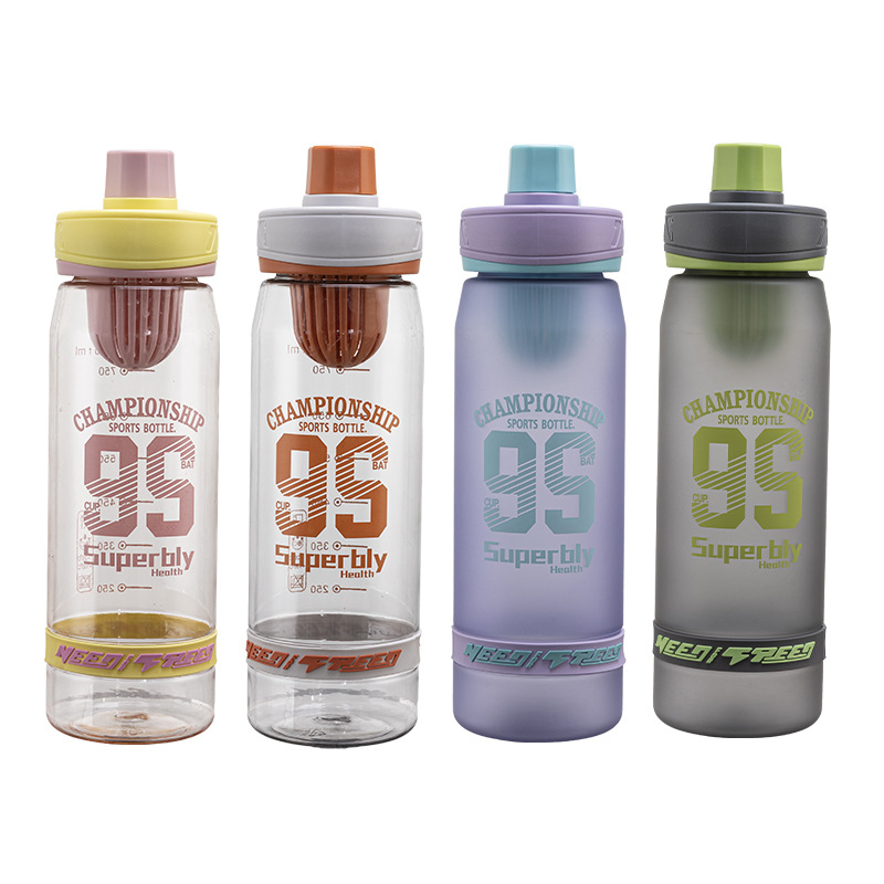 运动风大容量塑料水杯 带茶隔 学生健身便携防漏随手杯详情2