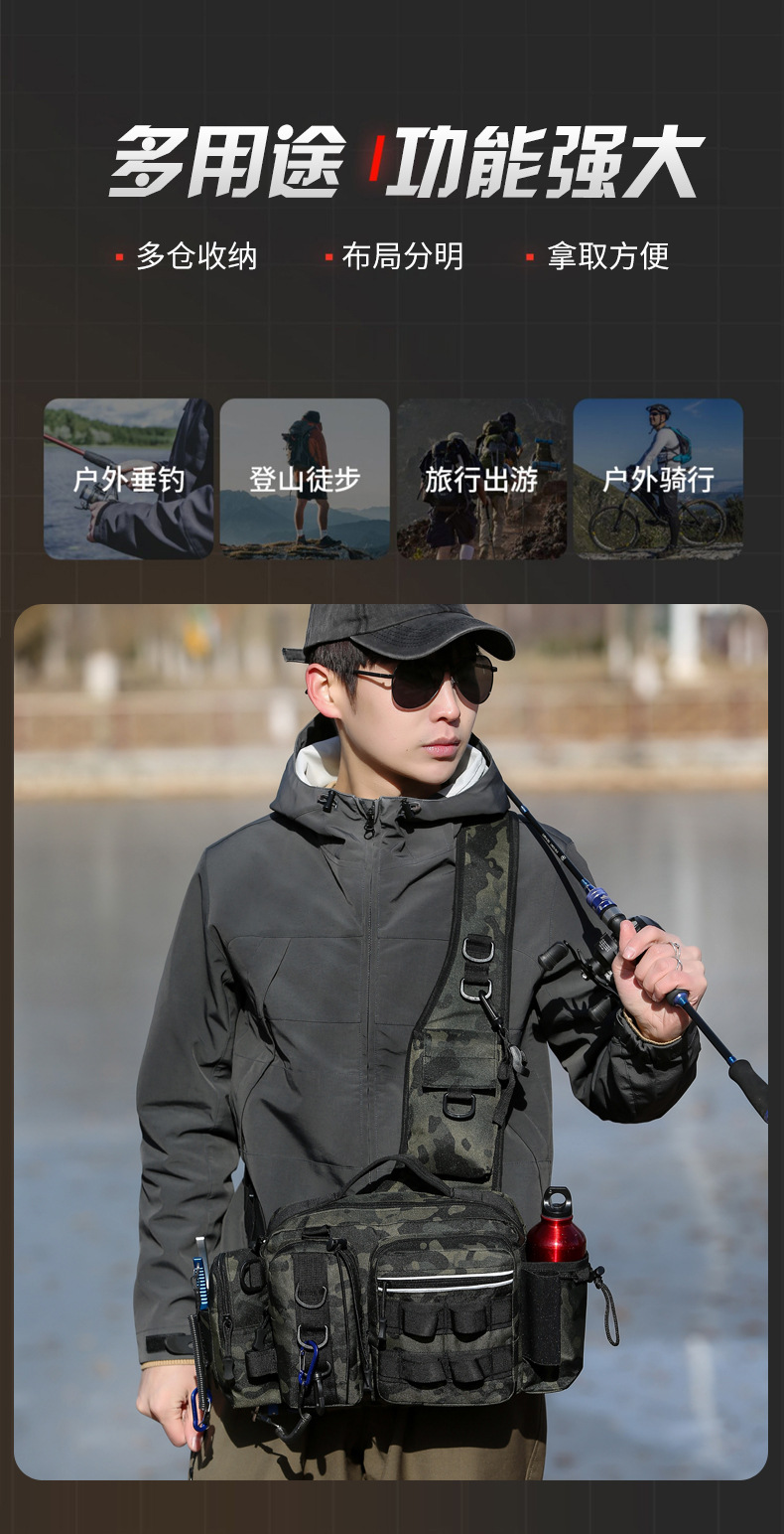 Lure bag: Outdoor lure bag, multi-functional waist bag, chest bag, fishing rod bag, large-capacity fishing backpack, tactical bag, crossbody bag detail image 2