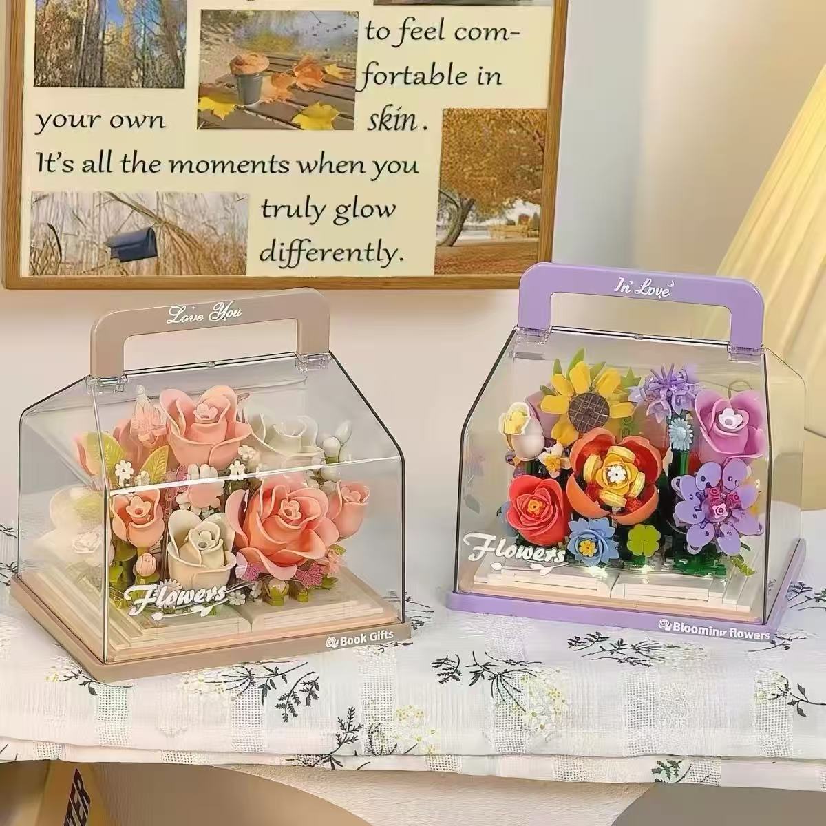 贝乐迪颗粒手提积木花礼盒永生花拼装花束手工diy3D立体玩具