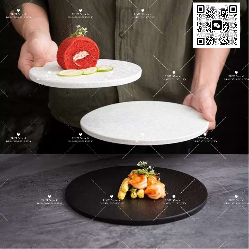 Limei Ceramic Nordic high-end stone-textured matte plate, simple hotel commercial Western-style steak plate, light luxury matte ceramic C138-641/642, available in pure black and white, factory direct sales Item Picture