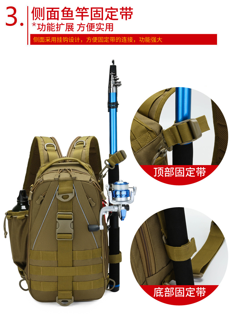 Lure bag: Outdoor dual-purpose fishing bag, lure bag, single-shoulder crossbody tactical camouflage backpack, fishing rod bag, multi-functional backpack detail image 12