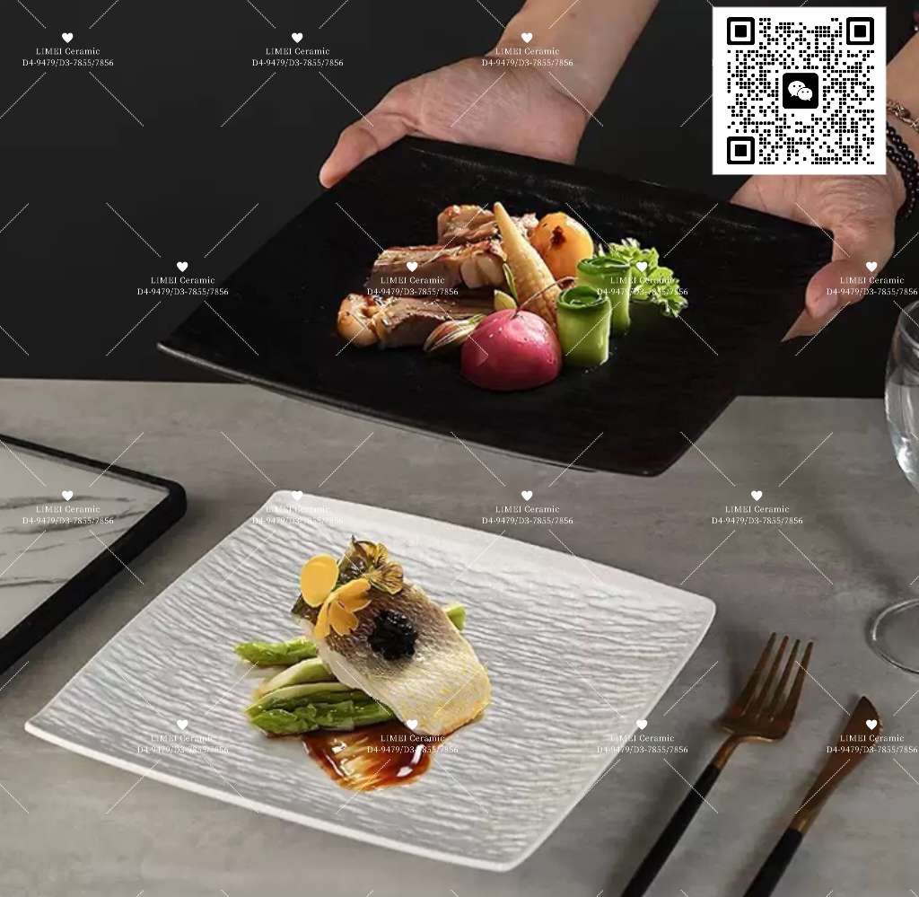 Limei Ceramic's matte stone-patterned ceramic plates exude a sense of luxury. Deep and light plates, large and medium steak plates, Nordic round plates are particularly attractive. Black Western-style plates, available in black and white, factory direct sales Application Scenario