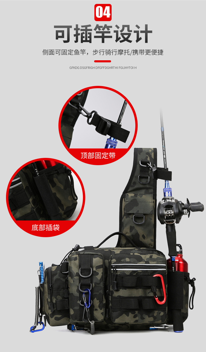 Lure bag: Outdoor lure bag, multi-functional waist bag, chest bag, fishing rod bag, large-capacity fishing backpack, tactical bag, crossbody bag detail image 7