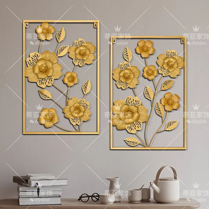 沙金金属花卉装饰画三角洲软装饰品北欧风