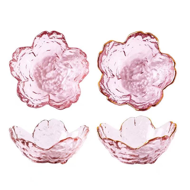 Japanese-style colored glass cherry blossom plate, creative pink home seasoning dipping sauce plate, soy sauce plate, bowl and tableware set Specification image