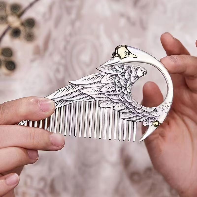 Sand-gold metal swan-shaped comb incense burner, delta cross Nordic soft furnishings