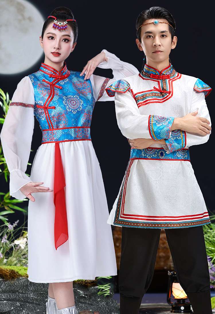新款蒙古族成人舞蹈演出服少数民族男女服装白马筷子舞亲子表演服阿拉伯传统服饰