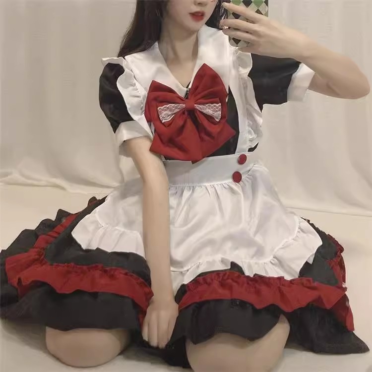 女仆装小恶魔女佣可爱连衣裙两件套收腰围裙