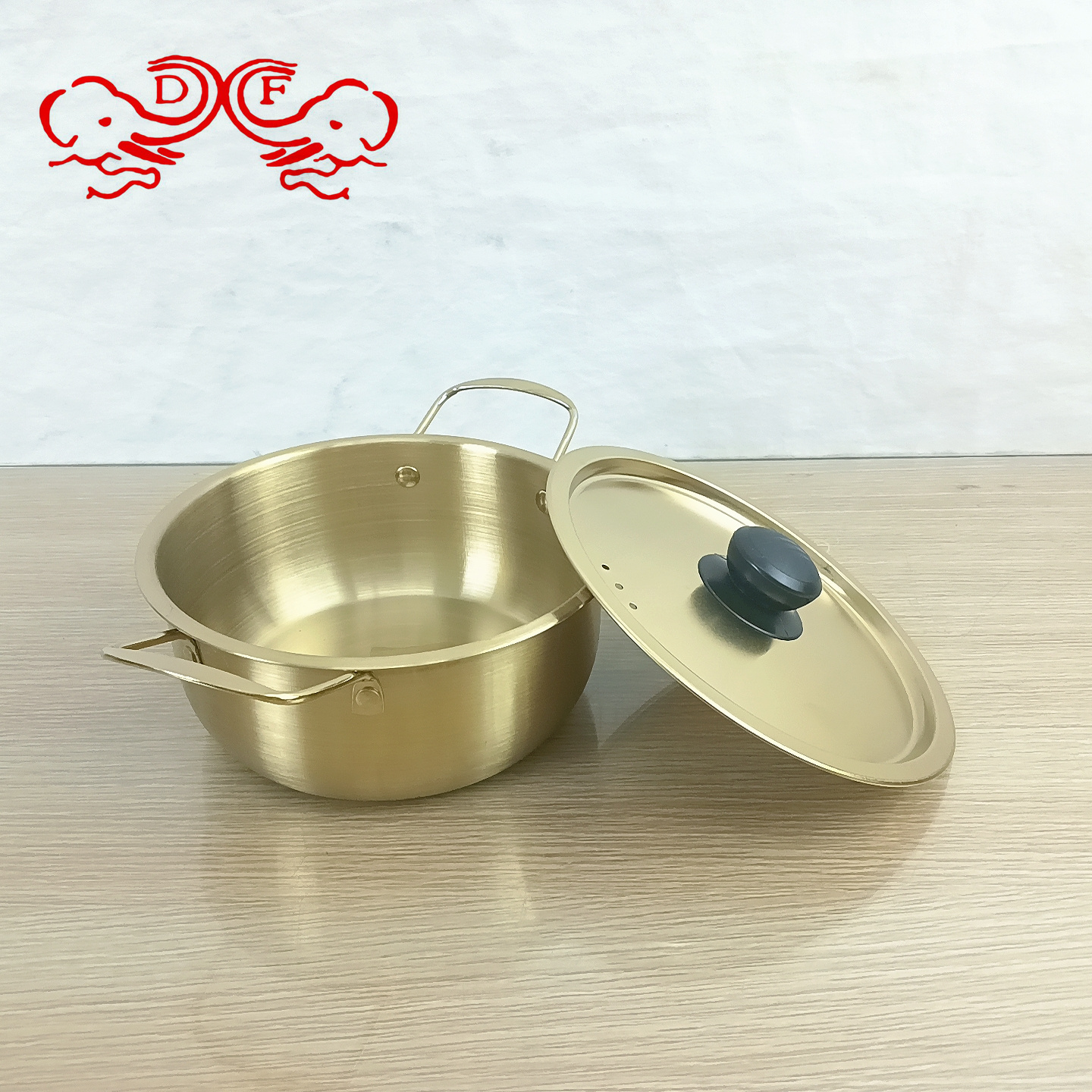 DF88091 Customized Korean-style 410 stainless steel seafood dry pot, double-ear golden ramen soup Instant noodle pot, small hot pot DF TRADINGHOUSE Specification image