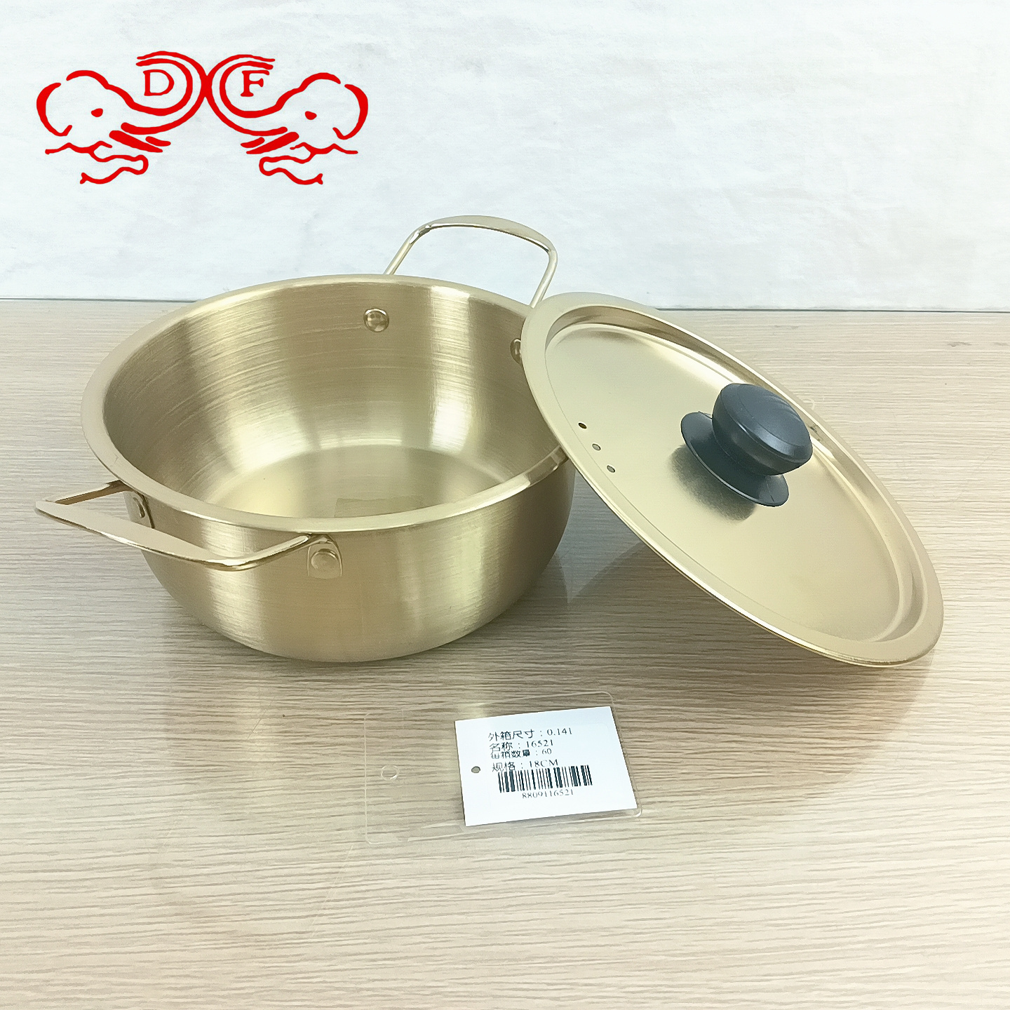 DF88091 Customized Korean-style 410 stainless steel seafood dry pot, double-ear golden ramen soup Instant noodle pot, small hot pot DF TRADINGHOUSE details Picture