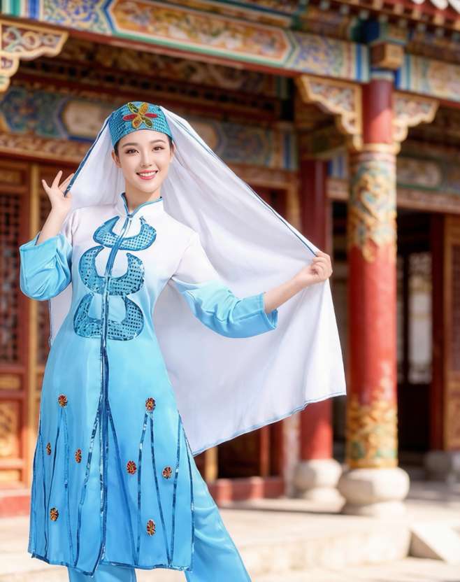 新款回族舞蹈演出服亲子走秀服男女少数民族风表演服套装成人穆斯林服饰