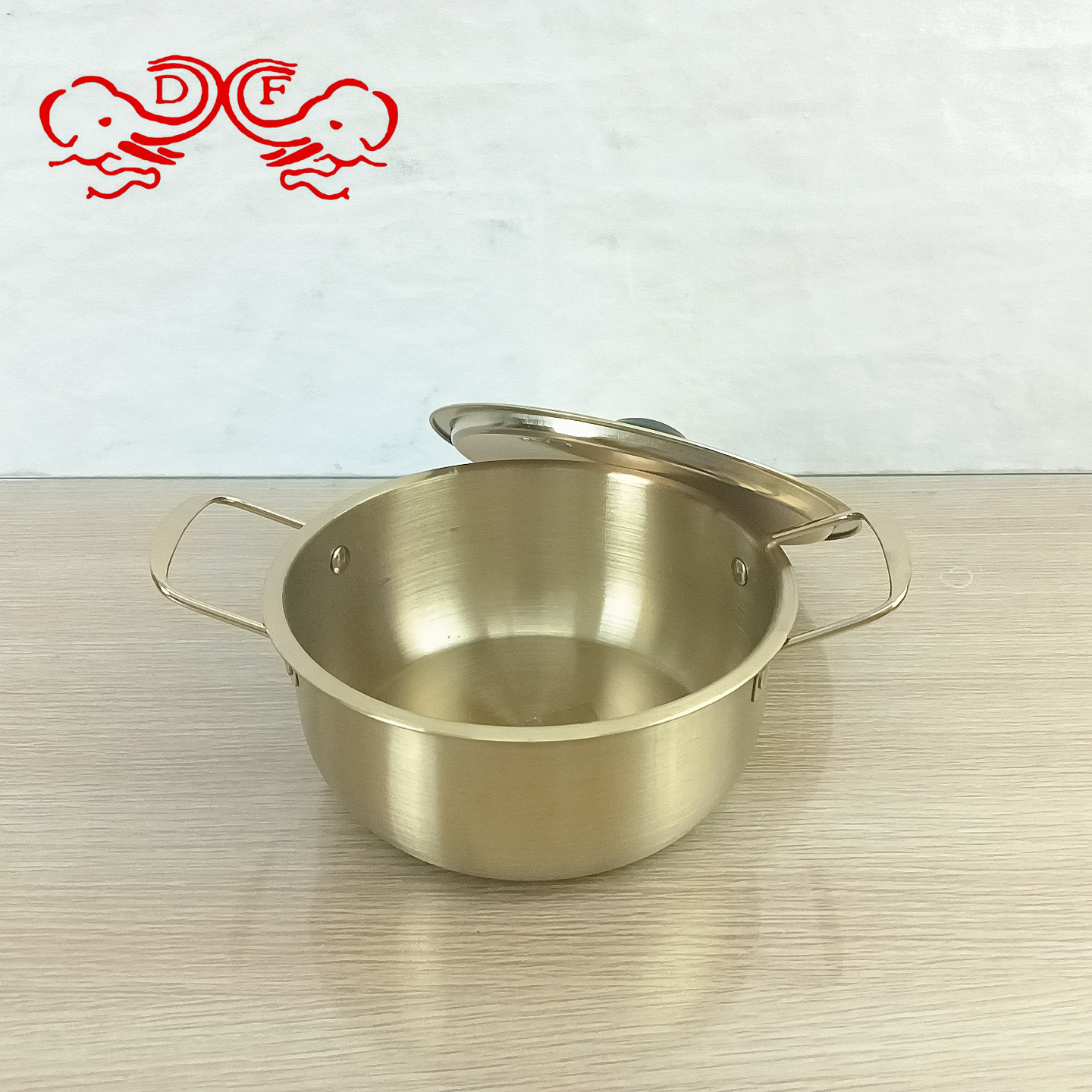 DF88091 Customized Korean-style 410 stainless steel seafood dry pot, double-ear golden ramen soup Instant noodle pot, small hot pot DF TRADINGHOUSE Item Picture