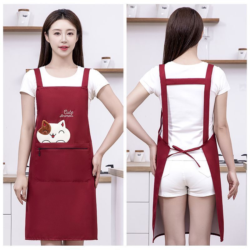 New custom-made aprons for kitchen use, waterproof and stain-resistant for cooking, cute oil-resistant waists, work clothes for baking, fashionable for work, and printed characters pic 7