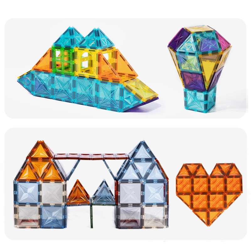 100PCS magnetic building block car model, color transparent magnetic assembly, intelligence building block castle model, magnetic sheet, magnetic toy, translucent window assembly building blocks, natural color diamond surface magnetic sheet, large color window, super strong magnetic details Picture