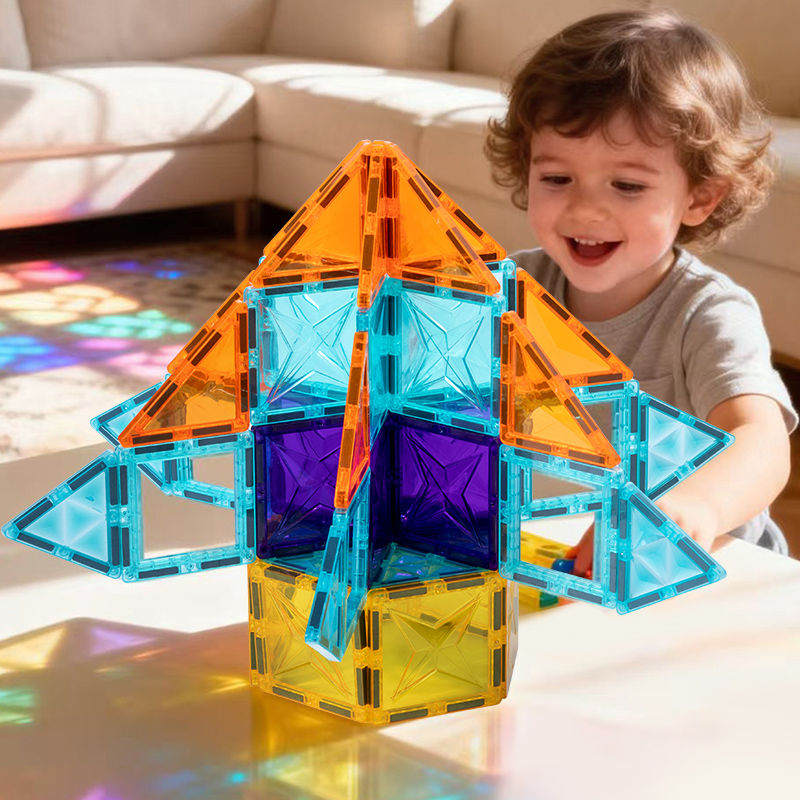 100PCS Ferris wheel magnetic building blocks, colorful transparent magnetic assembly, intelligence building blocks, castle model magnetic sheets, magnetic toys, translucent window assembly building blocks, natural color diamond surface magnetic sheets, large color Windows, super strong magnetic Application Scenario