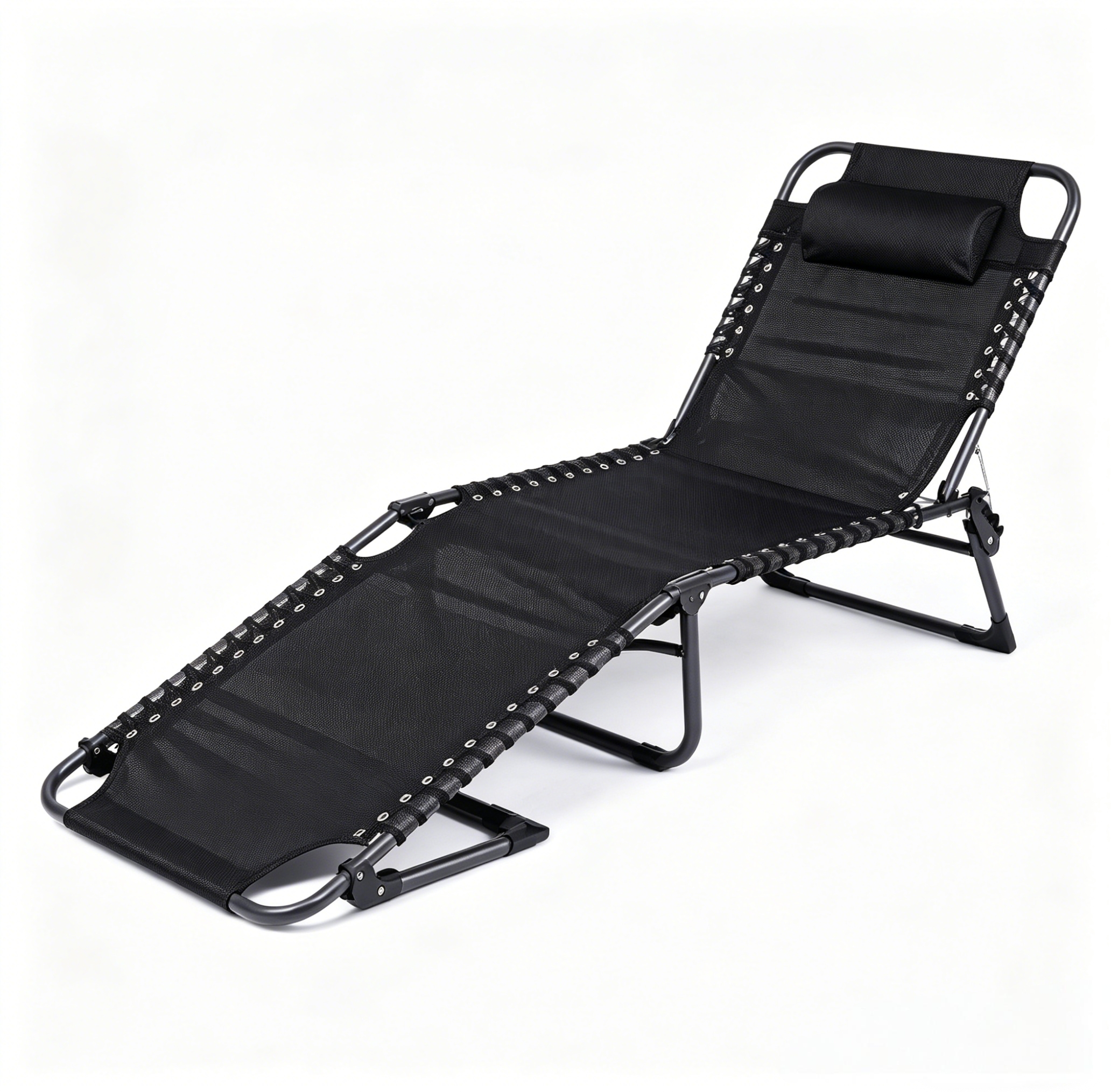 Black folding lounge chair, outdoor main folding chair, folding sofa, camping lounge chair details Picture