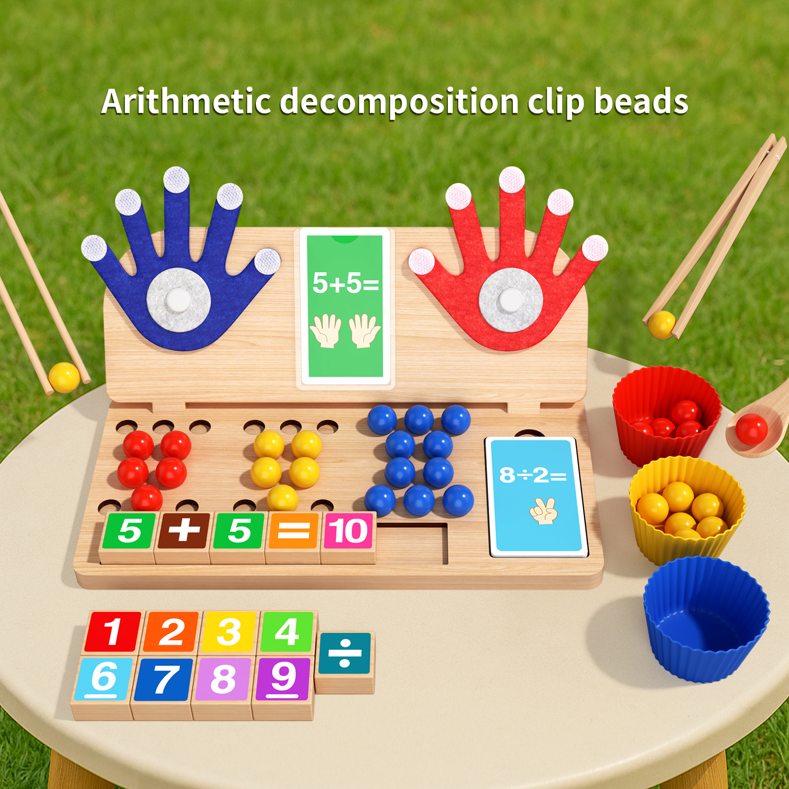 CE CPC EN71 Finger Operation Decomposition Bead Picking children's bead picking arithmetic Game, large class toy, wooden early education addition and subtraction learning, color and number recognition teaching aid Item Picture