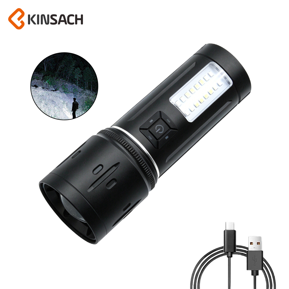 KINSACH flashlight, white laser high-intensity aluminum alloy flashlight, multi-functional emergency lighting portable flashlight