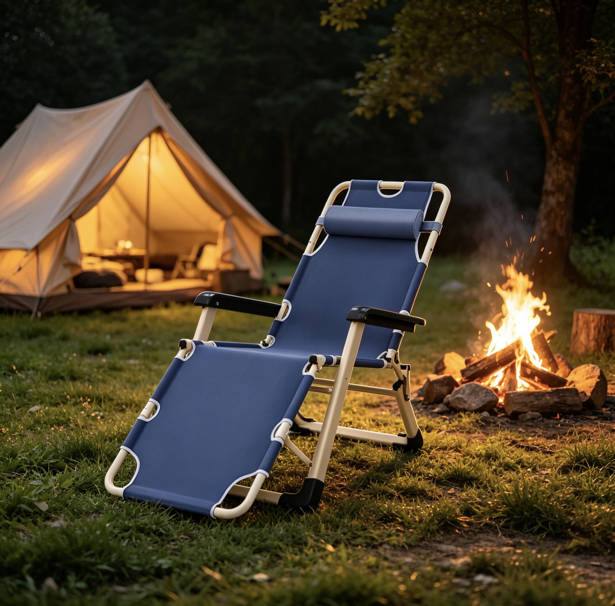 Blue folding camping chairs, outdoor products, moon chairs, special camping tables and chairs for the elderly