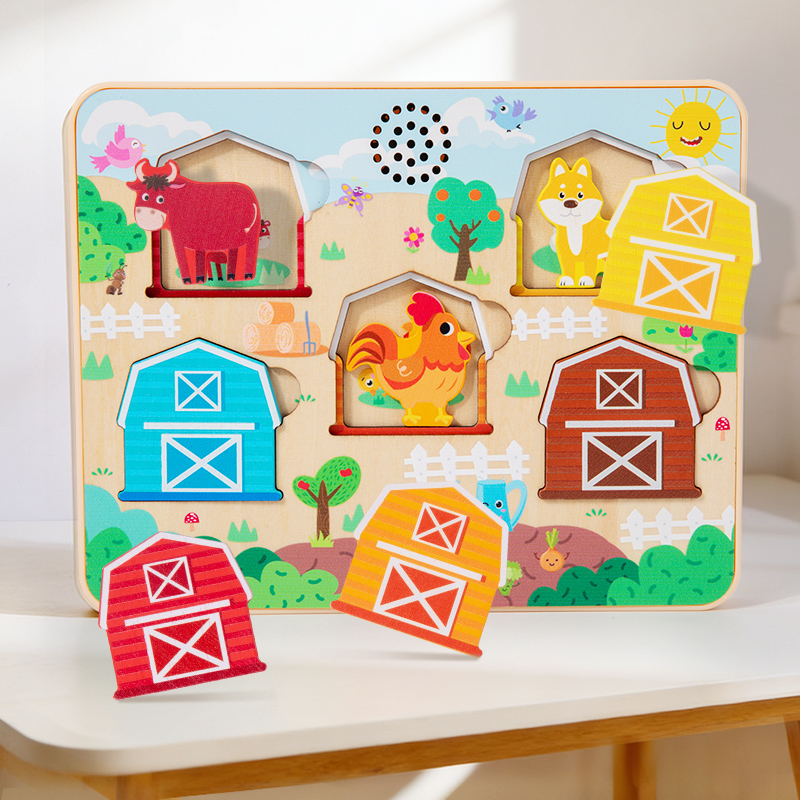 Three-layer animal sound matching puzzle, children's wooden farm animal puzzle toy, children's wooden sound puzzle, animal sound matching puzzle board, baby's early education and intelligence toy Application Scenario