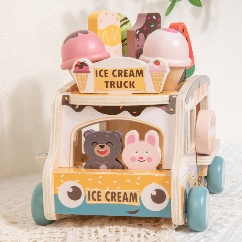 Eight major institution certificates, ice cream store selling cart, cute model, science education toy, wooden simulation ice cream cart, small store, house play toy, educational parent-child interaction building blocks, boy and girl gifts Application Scenario