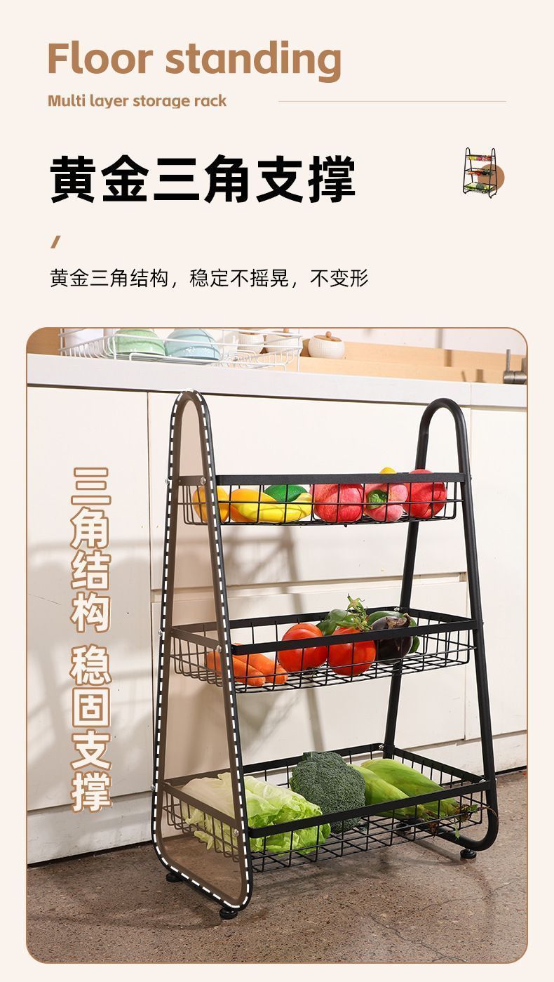 多功能收纳置物架落地多层家用客厅零食架碳钢厨房整理架蔬菜架子厨房详情图6