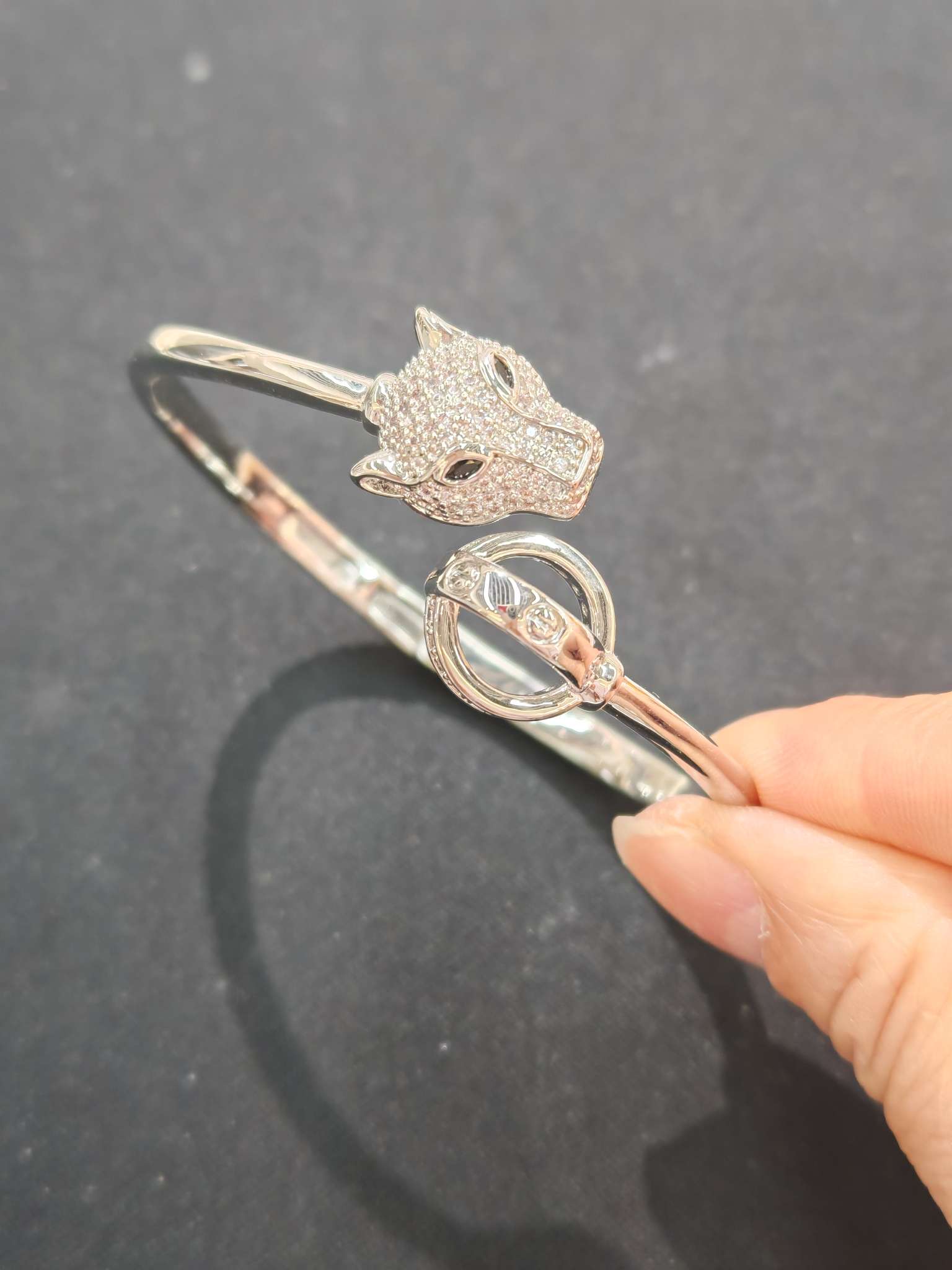 18K gold bracelet, leopard head silver bracelet, open bracelet, women's fashionable and simple design