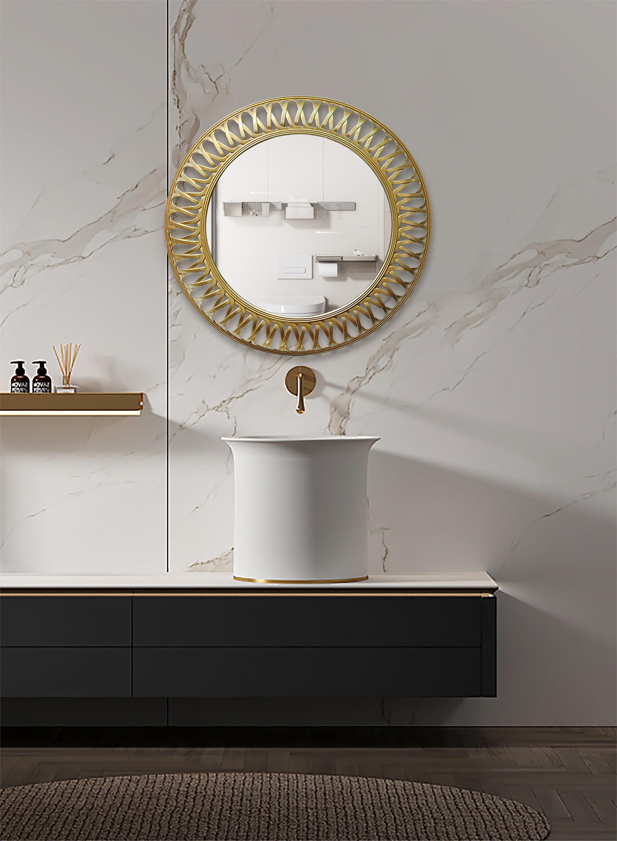 Golden circular frame dressing mirror and entrance mirror details Picture