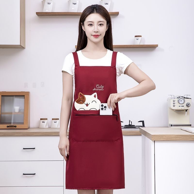 New custom-made aprons for kitchen use, waterproof and stain-resistant for cooking, cute oil-resistant waists, work clothes for baking, fashionable for work, and printed characters pic 5