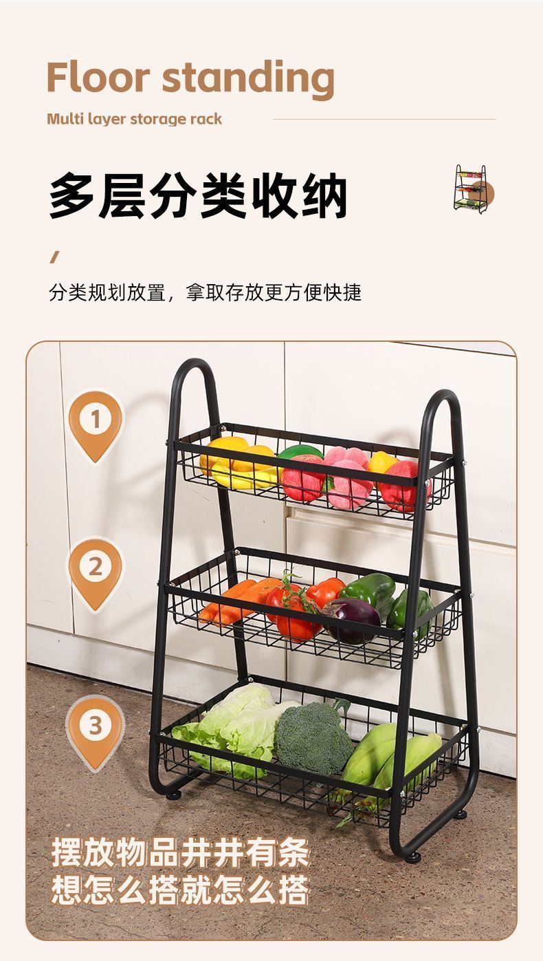 多功能收纳置物架落地多层家用客厅零食架碳钢厨房整理架蔬菜架子厨房详情图5