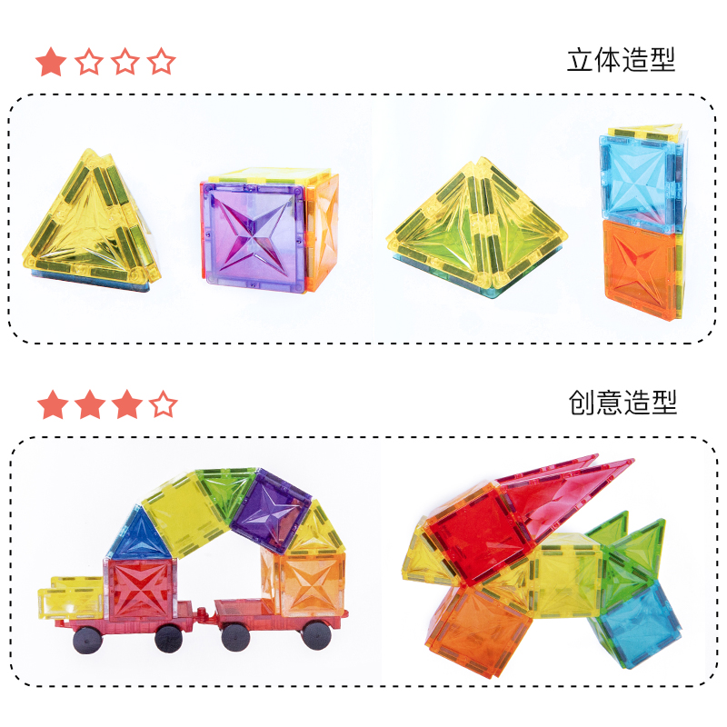 100PCS Ferris wheel magnetic building blocks, colorful transparent magnetic assembly, intelligence building blocks, castle model magnetic sheets, magnetic toys, translucent window assembly building blocks, natural color diamond surface magnetic sheets, large color Windows, super strong magnetic details Picture