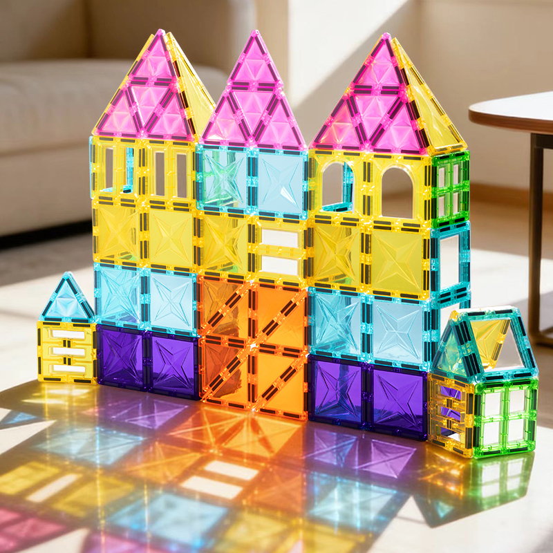 100PCS magnetic building block car model, color transparent magnetic assembly, intelligence building block castle model, magnetic sheet, magnetic toy, translucent window assembly building blocks, natural color diamond surface magnetic sheet, large color window, super strong magnetic full figure