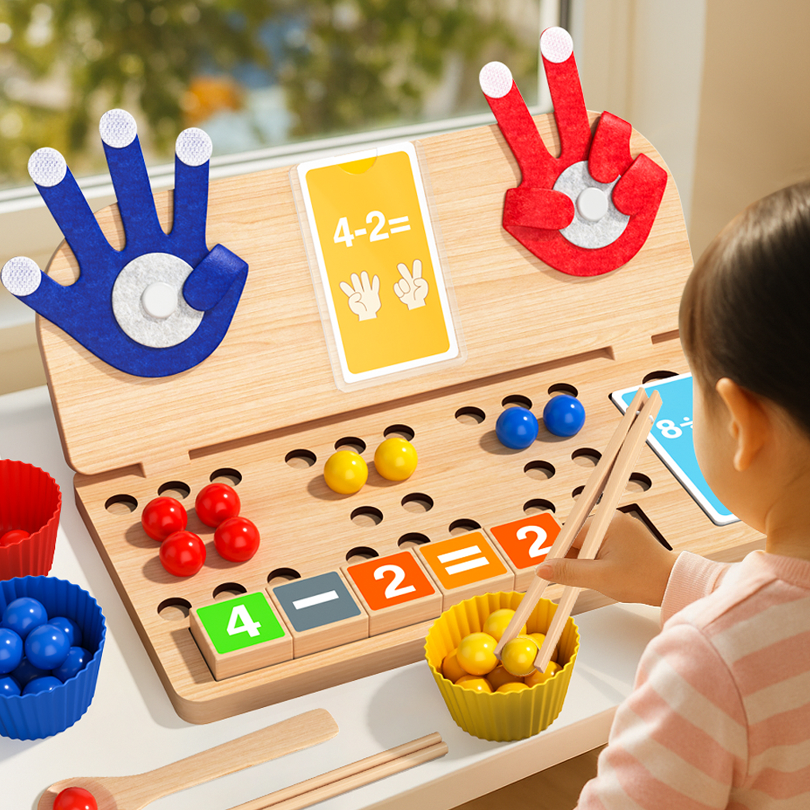 CE CPC EN71 Finger Operation Decomposition Bead Picking children's bead picking arithmetic Game, large class toy, wooden early education addition and subtraction learning, color and number recognition teaching aid full figure