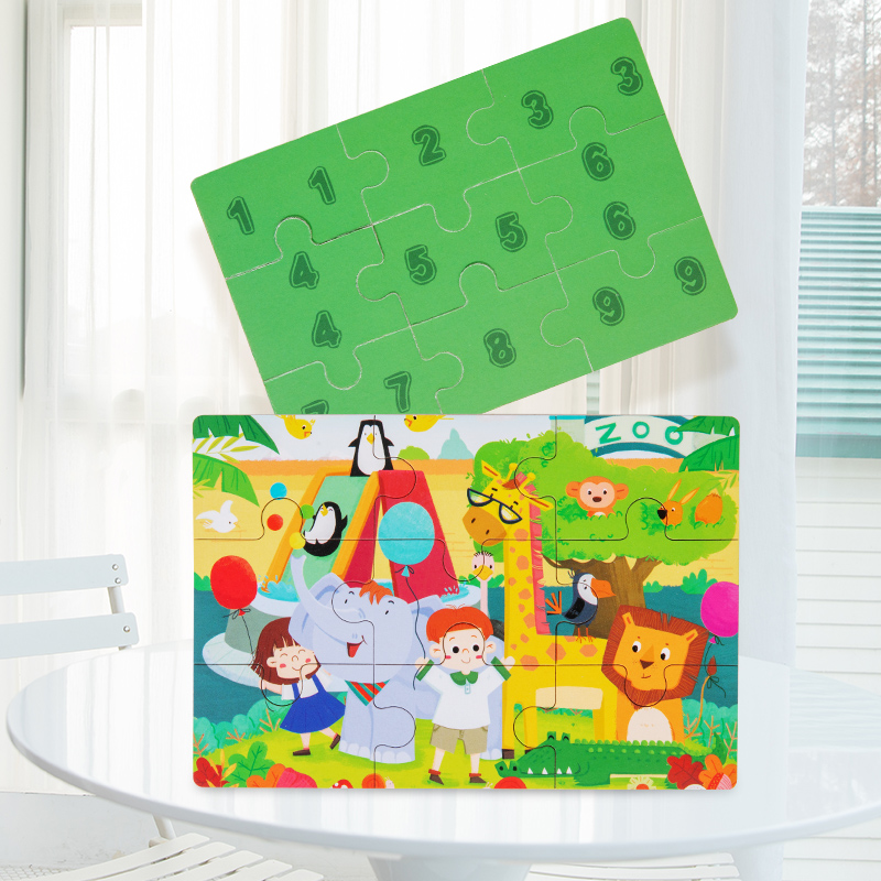 Five selectable wooden children's four-in-one jigsaw puzzle iron box sets, baby intelligence benefit cartoon traffic animal scene building block toys, educational enlightenment early education wooden flat jigsaw puzzle board toys Specification drawing